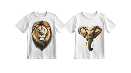 Plain t-shirt mockup template showing a detailed front and back view of various animal designs, png file, polo shirt, t-shirt mockup design template, t-shirt, t-shirt mo , on a transparent backgrounds