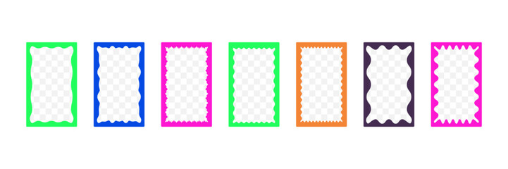 Neon frames set. Squiggle, smooth waves border for text or image. Empty form shapes. Vector