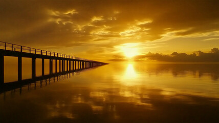 Obraz premium 夕日に向かう長い橋