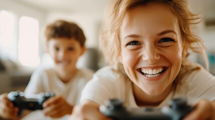 Two youngsters are captured in a candid moment as they deeply immerse themselves in a fun gaming session, reflecting excitement and camaraderie.
