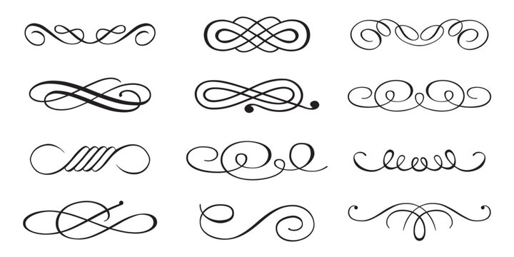 Set of decorative divider elements. Border calligraphic collection.