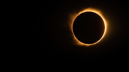 Total solar eclipse with glowing corona in dark sky