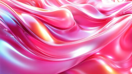Obraz premium A vibrant, flowing abstract design with smooth, glossy waves in shades of pink and blue.