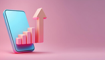 Smartphone with growth chart, digital transformation concept, modern technology background.