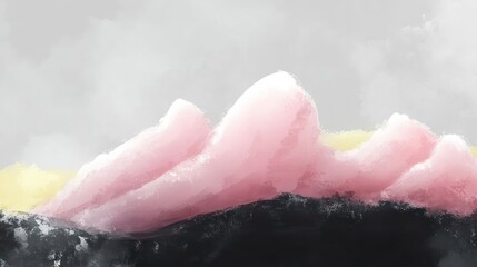 Abstract landscape featuring soft pink and yellow mountains against a muted background.