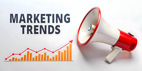 Floating Megaphone and Chart Illustration with Marketing Trends - Dynamic Vector Design Symbolizing Evolving Marketing Strategies on White Background