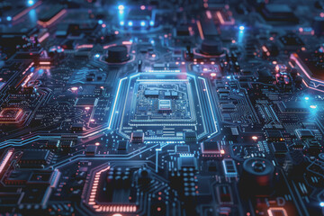 Obraz premium Abstract circuit board futuristic technology processing background.