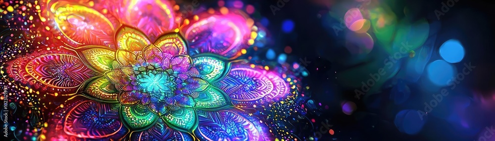 Poster Vibrant digital flower design with colorful patterns and abstract elements creating a mesmerizing visual experience.