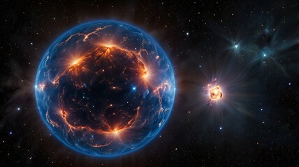 Obraz premium Neutron Stars The remnants of massive stars that have exploded in supernovae. They are incredibly dense, with a size similar to that of a city, yet have a mass greater than that of the Sun. Neutron st