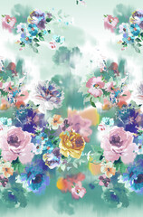 Artistic Hand drawn Watercolor Flower and Scroll Pattern