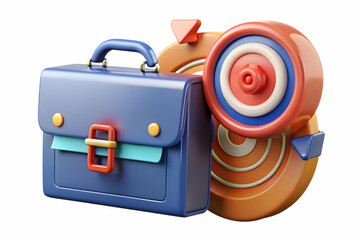 3D Floating Briefcase and Target Design for Goal Achievement - Sleek Vector Illustration Isolated on White Background Representing Success in Marketing Objectives