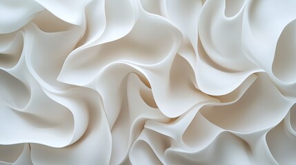 Obraz premium Elegant white fabric texture with flowing waves, creating a soft and luxurious appearance, perfect for backgrounds or fashion designs.