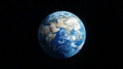 Earth in Space with Visible Clouds and Landmasses