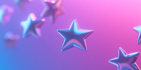Obraz premium Shimmering silver stars against a vibrant pink and blue gradient background.