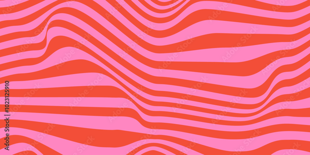 Aufkleber Abstract horizontal background with dynamic waves. Trendy vector illustration in style retro 60s, 70s. Red and pink colors	