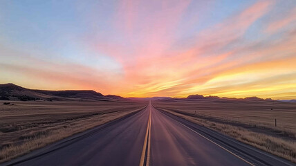 Fototapeta premium 夕焼けに続く果てしない道