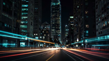 Obraz premium Abstract Light Trails of City Traffic: Long-Exposure Shot Capturing Vibrant Motion at Night