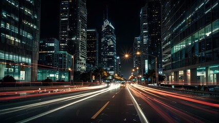 Fototapeta premium Abstract Light Trails of City Traffic: Long-Exposure Shot Capturing Vibrant Motion at Night
