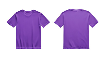 Front and back view of a purple t-shirt mockup, png file, polo shirt, plain t-shirt, t-shirt mockup design, t-shirt mockup template, classic t-shirt mockup, on a transparent backgrounds