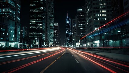 Fototapeta premium Abstract Light Trails of City Traffic: Long-Exposure Shot Capturing Vibrant Motion at Night
