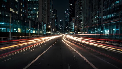 Obraz premium Abstract Light Trails of City Traffic: Long-Exposure Shot Capturing Vibrant Motion at Night