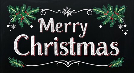 Fototapeta premium merry christmas text lettering on blackboard chalkboard background