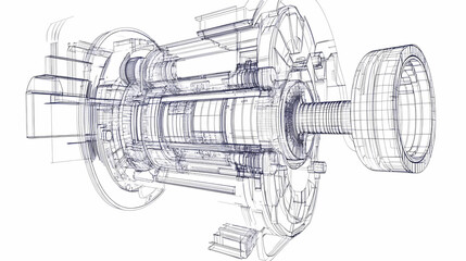 Sketch of industrial equipment. Wire-frame style. 3d illustration