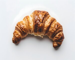 Perfectly Baked Golden Croissant on White Background Delightful Pastry Snack or Breakfast