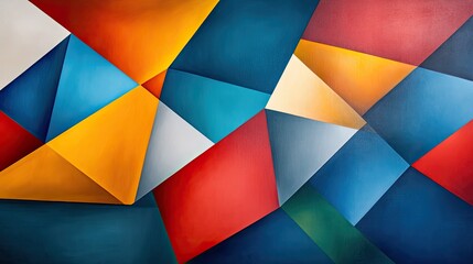 Vibrant abstract art featuring geometric shapes in bold colors like red, blue, yellow, and white, creating a dynamic visual impact.