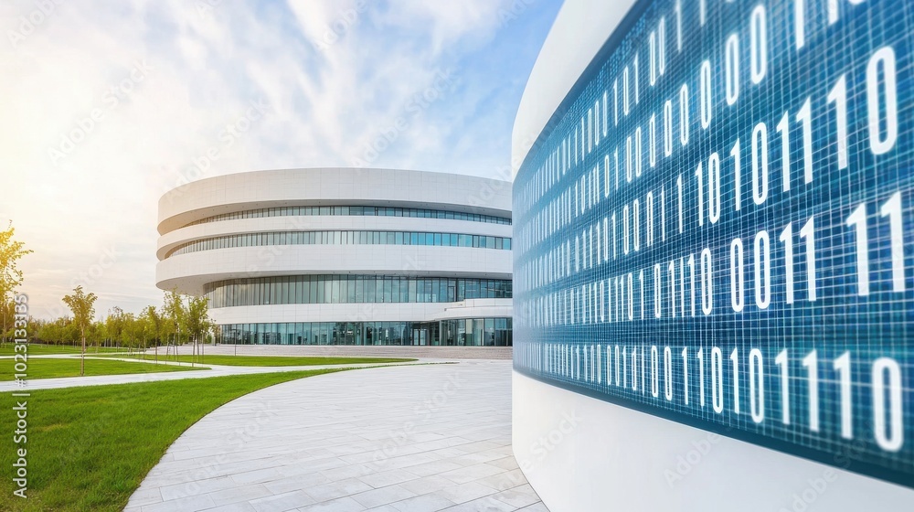 Poster modern building with declining stock numbers display