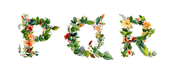 Floral Alphabet Letters PQR