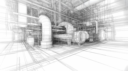 Obraz premium Sketch of industrial equipment. Wire-frame style. 3d illustration