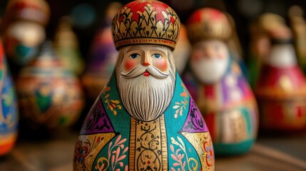 Decorated wooden figures of saint nicholas with intricate details celebrating happy st. nicholas day ai