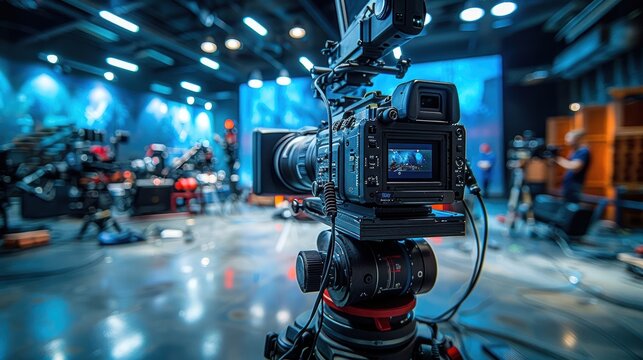 A high-tech behind-the-scenes glimpse into a modern film production studio showcasing an array of professional cameras and filming equipment