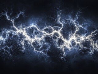Abstract Lightning Bolts Pattern with Intricate Branching Detail, White Electric Discharge on Black Background