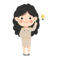 Thai female teacher in government employee uniform