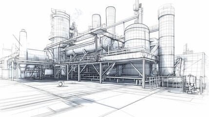 Sketch of industrial equipment. Wire-frame style. 3d illustration