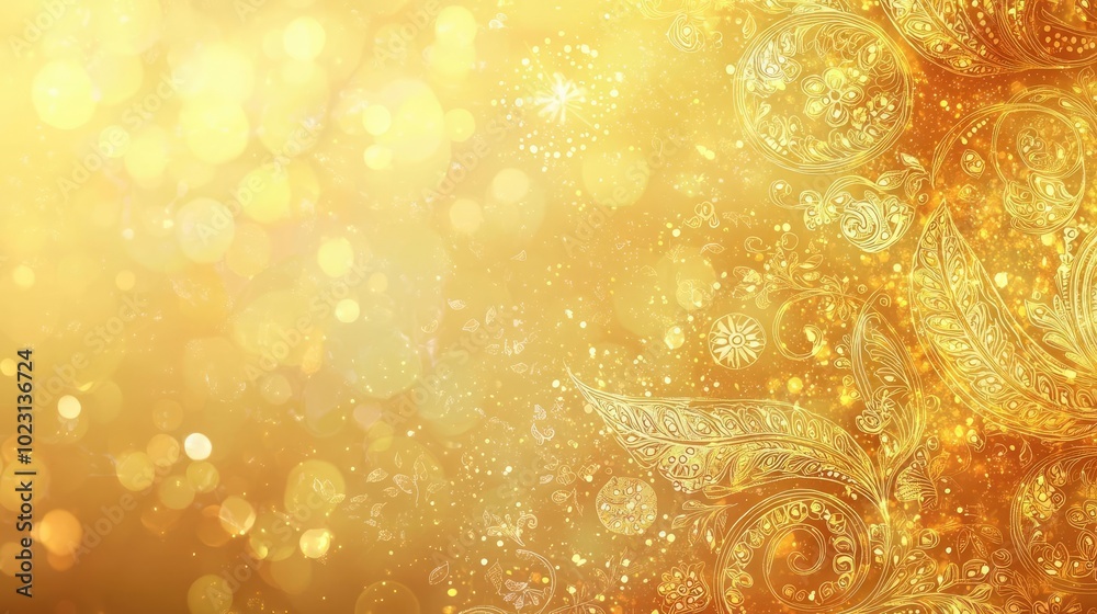 Poster a stunning golden background featuring shimmering lights and intricate patterns, perfect for elegant