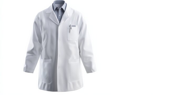 White Lab Coat with Pen in Pocket Isolated on White Background - Doctor, Scientist, Medical Professional Uniform