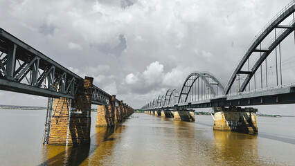 India's fourth longest road-cum-rail bridge, Godavari Arch Bridge, rajahmundry india.