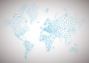 World map with a colorful, geometric pattern made of triangles. Perfect for travel, diversity, and global themes.