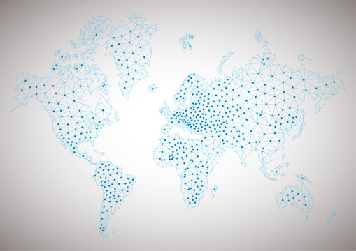World map with a colorful, geometric pattern made of triangles. Perfect for travel, diversity, and global themes.