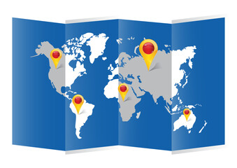 World map with a colorful, geometric pattern made of triangles. Perfect for travel, diversity, and global themes.