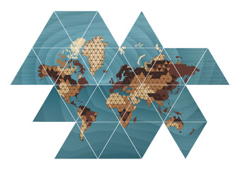 World map with a colorful, geometric pattern made of triangles. Perfect for travel, diversity, and global themes.