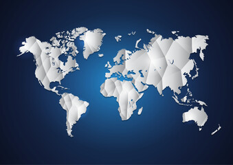 World map with a colorful, geometric pattern made of triangles. Perfect for travel, diversity, and global themes.