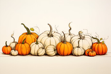 Pumpkins in continuous line art drawing style. Hand drawn vector illustration.