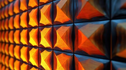 Abstract pattern of pyramids in warm colors creating a textured visual effect.