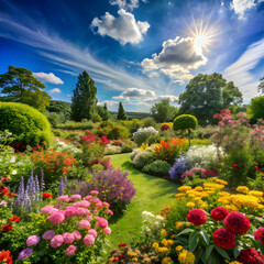 Naklejka premium garden in full bloom on a sunny summer day