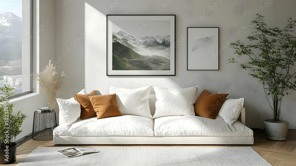 Canvas Prints Cozy living room with a minimalist design and nature-inspired decor.