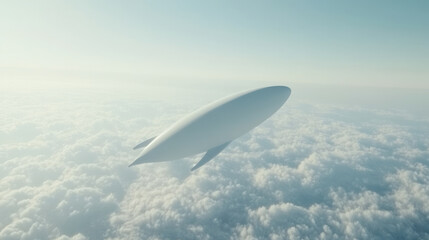 Fototapeta premium A sleek, futuristic airship glides gracefully above sea of fluffy clouds, embodying innovation and exploration in vast sky